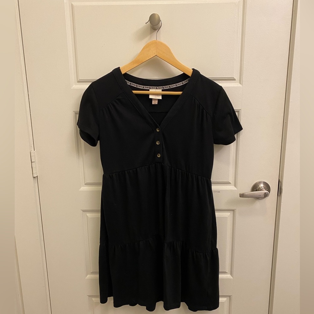 Women’s Short Sleeve Henley Dress - Knox Rose - Black - Size S